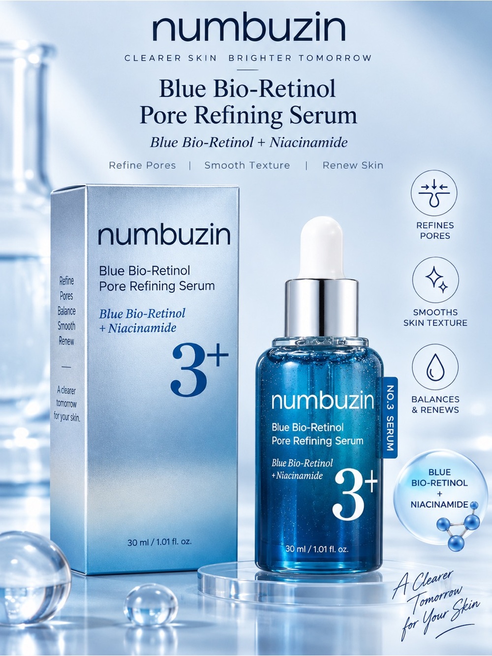 Numbuzin 3+ Blue Bio-Retinol Pore Refining Serum